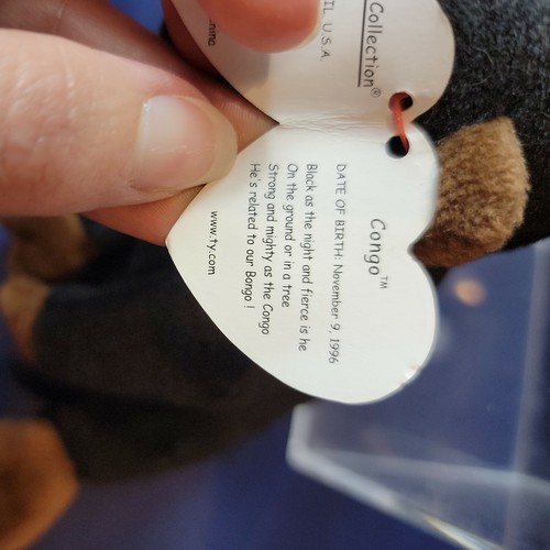 😍 RARE TY Retired Beanie Baby CONGO 1996 w/ Tag ERRORS w case - Picture 4 of 9