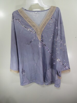 New Women Unbranded Top Size  2XL Purple V Neck Lace Trim 3/4 Sleeve