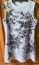 USA Made Casalee Womens Summer Tank Dress Black White Gray Script Floral Lg.NWOT
