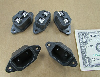 5 Front or Rear Mount Male Power Entry Receptacles, D-Plug Cord 15A 250V EAC227