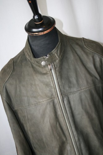 Vtg Lakeland fine leather green speedway biker jacket size L 44" cafe racer - Picture 3 of 12
