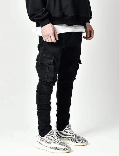 Men Skinny Jeans Stretch Slim Fit Pants Bike Jeans Cargo Pants Pockets Ripped - Picture 11 of 17