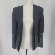 Parker Wool Blend Lambskin Leather Open Front Jacket Blazer Black Women's Medium