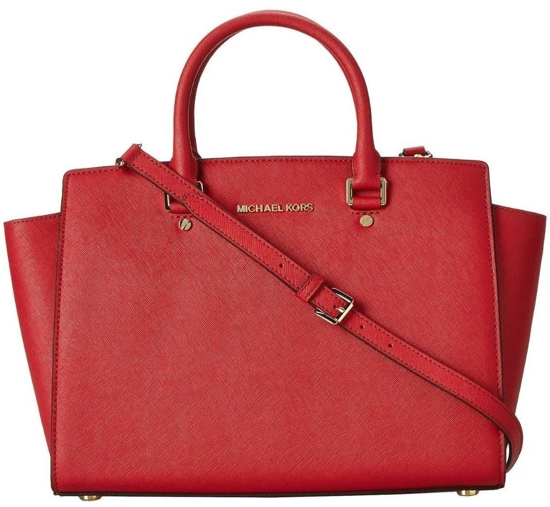 MICHAEL KORS SELMA LARGE RED SAFFIANO LEATHER SATCHEL BAG PURSE