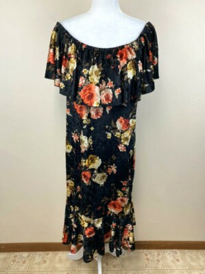 Lularoe Cici Flounce Ruffle Dress 3XL Black Crushed Velvet Floral