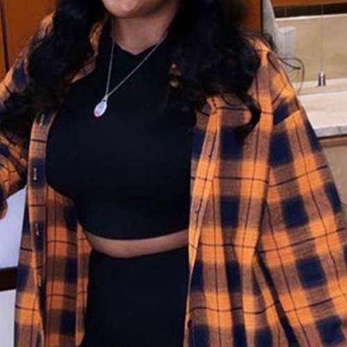 PLUS SIZE ⭐ Women Check Loose Ladies Jacket Oversize Baggy Casual Top Shirt Coat - Picture 4 of 16