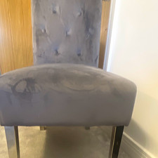 Grey Velvet Dining Chair High Back Button Tufted Lion Ring Handle Chrome