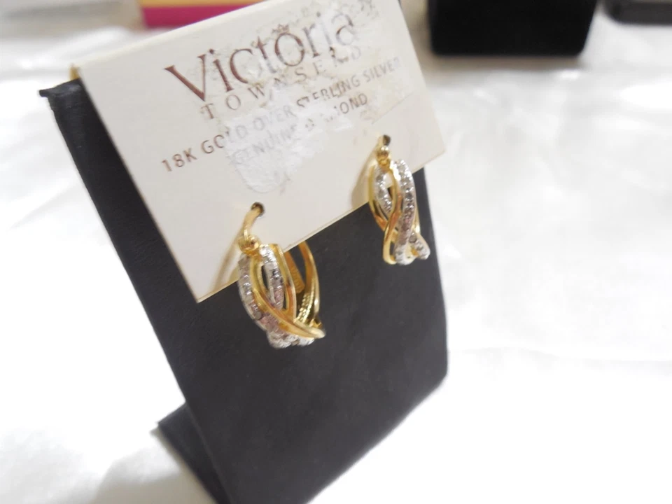 Victoria Townsend 18k 金色/SS 正品钻石口音环状耳环 RR552 130 美元 — 第 3/4 张图片