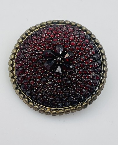 Antique Victorian Sterling Silver Bohemian Red Garnet Pin