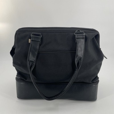 Beis The Mini Weekender Bag in Black -Canvas Leather Handles Carry On Duffle Bag