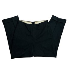 Vintage 50s Wool Workwear Trousers Black High Waisted Cuffed Pants Metal Zip