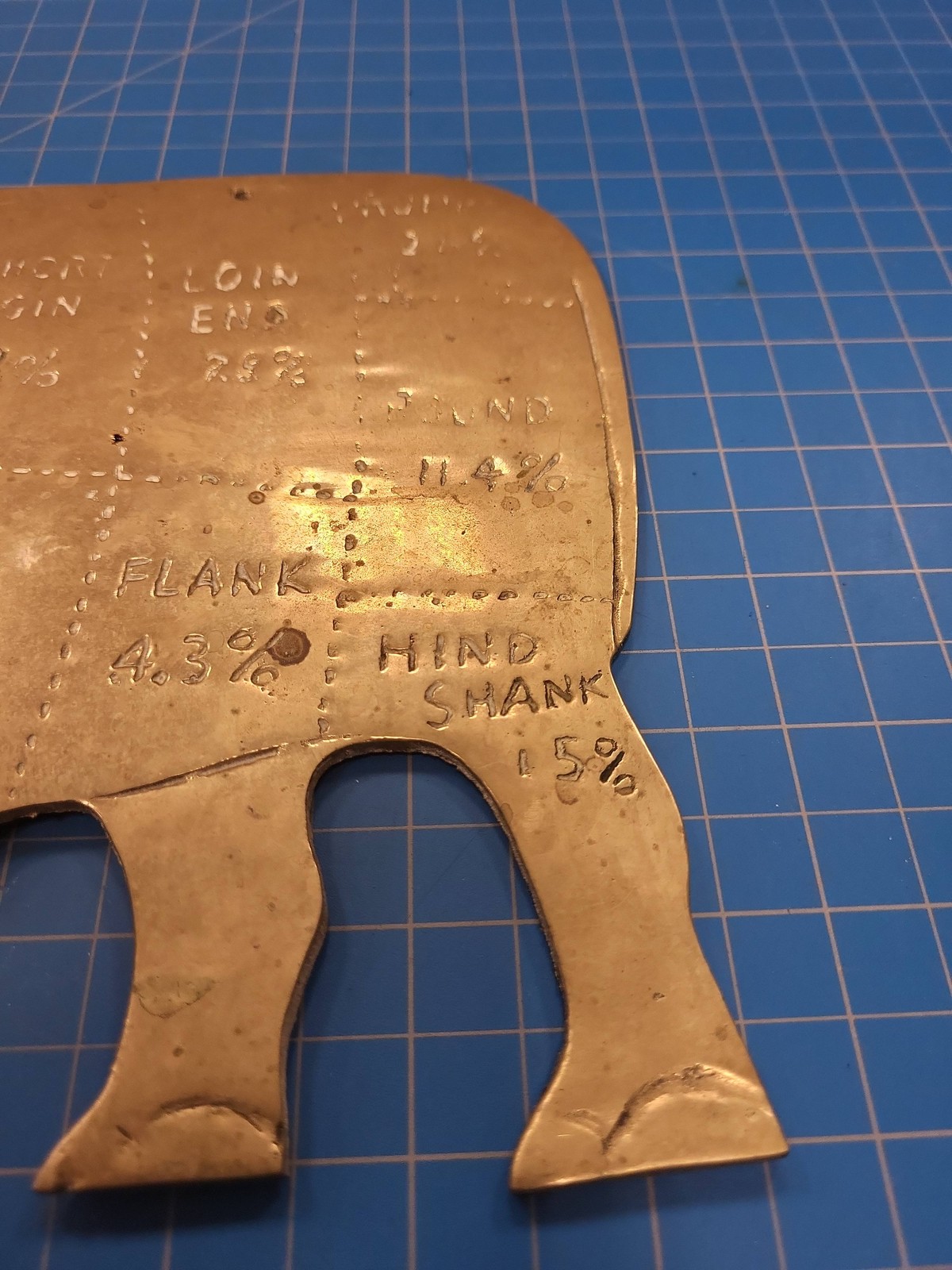 Vintage Brass Butcher Cut Chart Bovine Cow Meat Cuts Farmhouse Decor 10.75" Long