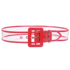 Women's 2" Wide Color-Trimmed Patent Leather Transparent Jelly Clear Belt Red...
