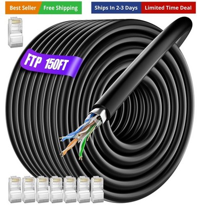 Cat 6 Outdoor Ethernet Cable 150ft 8 RJ45, Cat 6 Shielded Ethernet Cable Bulk...