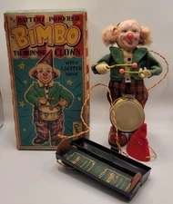 Vintage Cragstan Alps Japan Tin Bimbo Drumming Clown in Box Battery