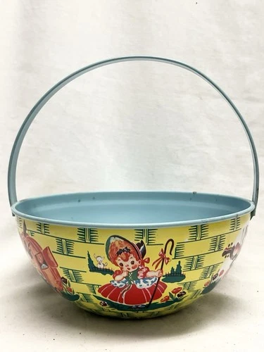 Vintage CHEIN TIN LITHO EASTER BASKET  w Boston Store Erie Pa. PRICE TAG Exc