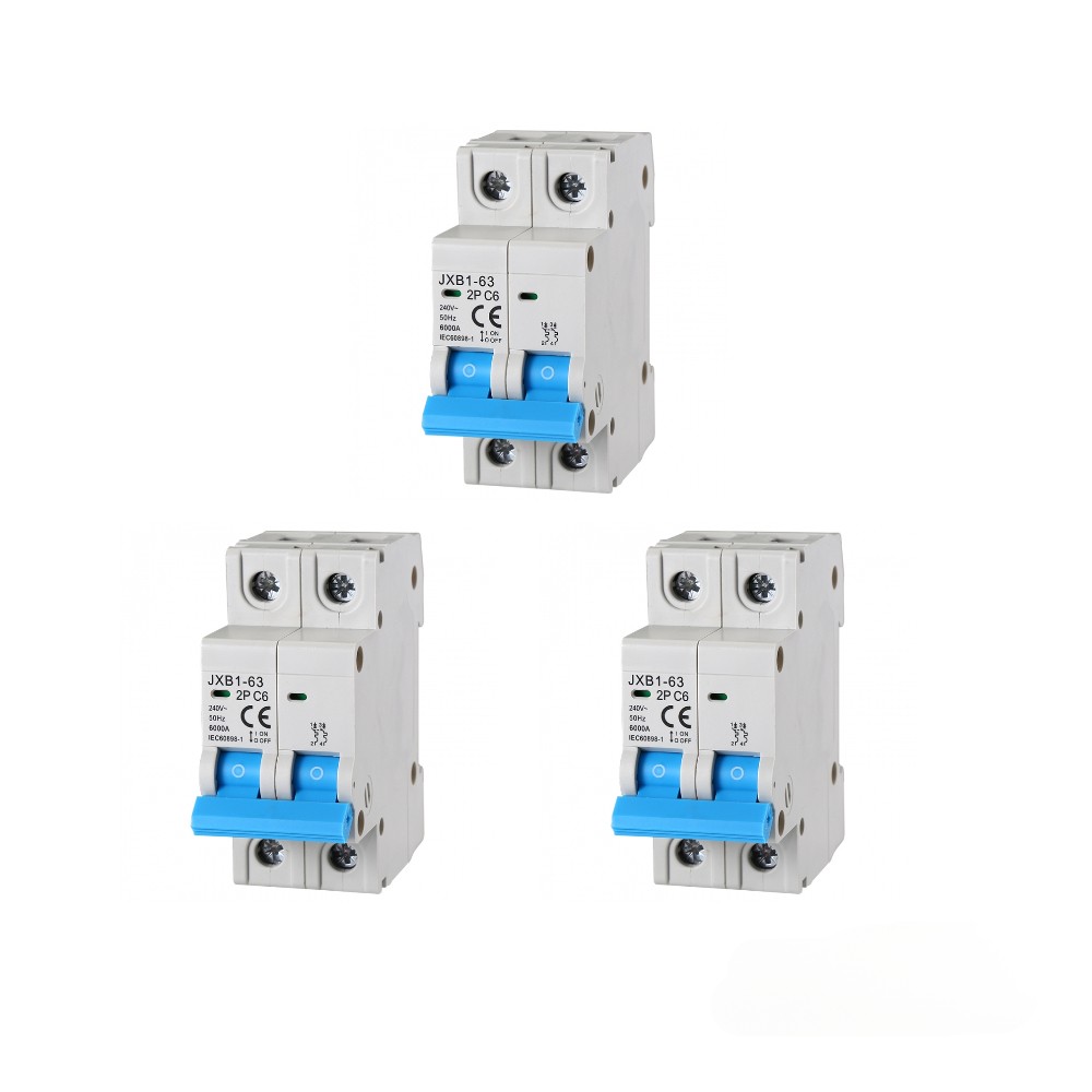gloca Set 3 Interruttori Magnetotermici Automatici 2P 6A 220V 6KA 2 Moduli DIN C
