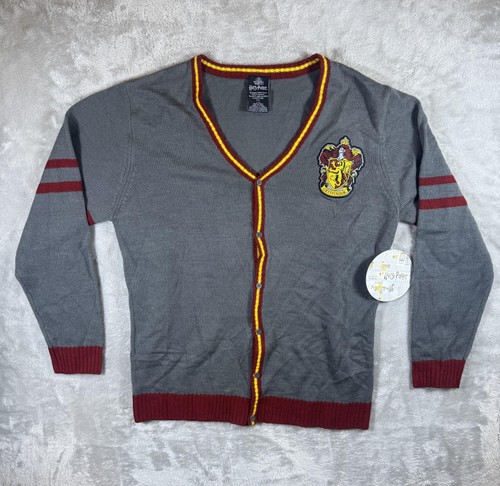 Harry Potter Gryffindor Cardigan Sweater Womens Large Gray House Crest - Picture 1 of 8