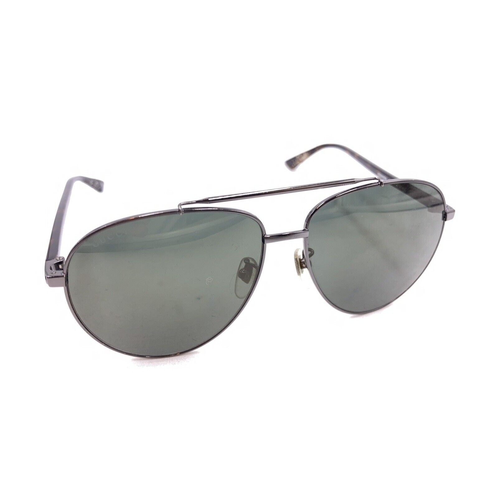Gucci GG 0043SA 003 Gunmetal Brown Aviator Sunglasses Green Lens 61-14 145 Japan