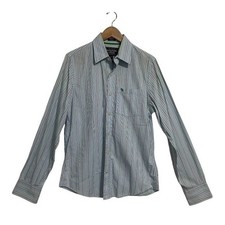 Abercrombie  Fitch Button Down Mens L Blue Striped Excellent Muscle Fit Cotton