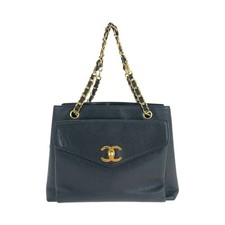 Chanel Caviar Skin Coco Mark Tote Bag Women Black One Size