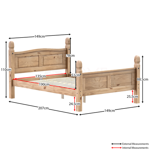 Corona Doppelbett 4 Fuß 6 hoher Fuß mexikanischer massiver Kieferrahmen Schlafzimmermöbel - Bild 2 von 9