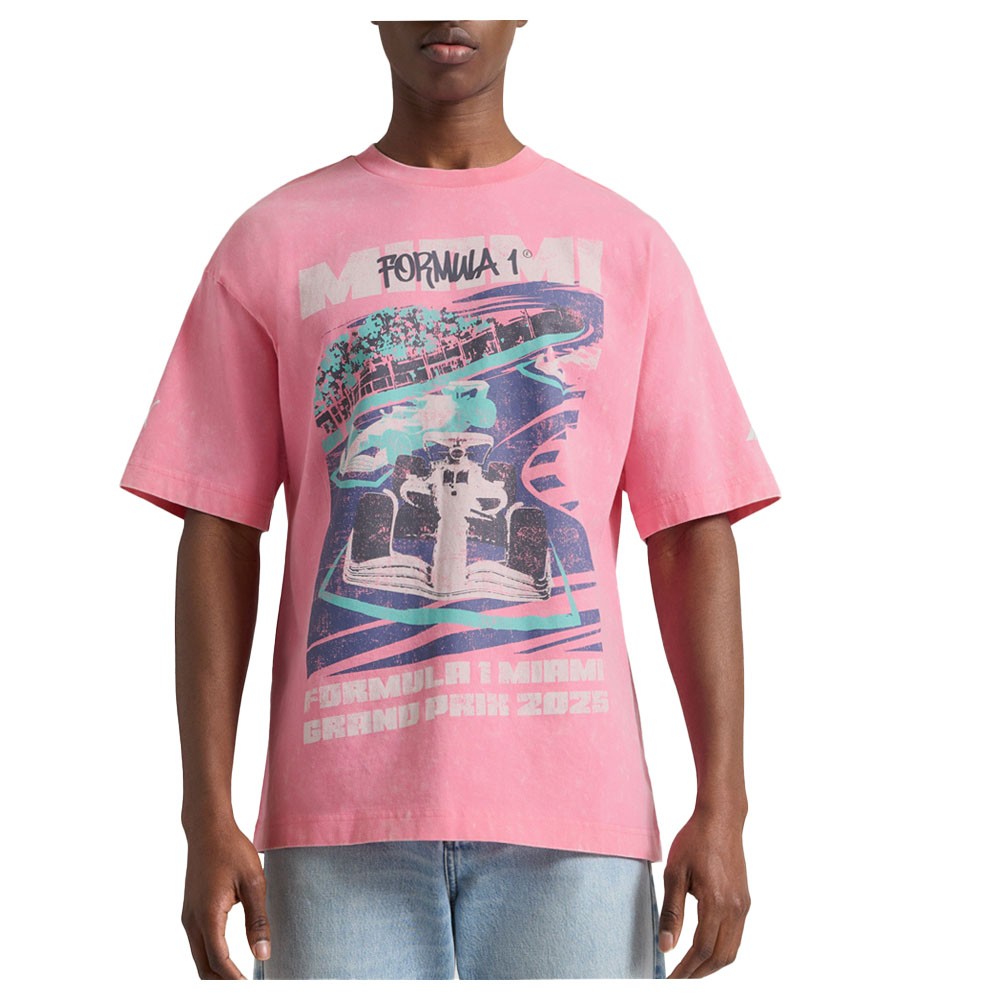 PUMA F1 Miami Graphic Crew Neck Short Sleeve T-Shirt Mens Pink Casual Tops 63363