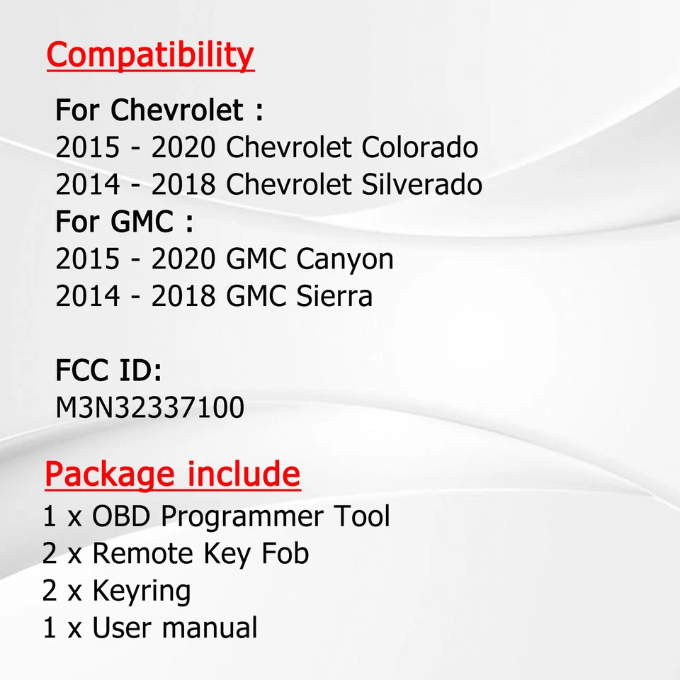 Programación de llaves para GMC Canyon Chevrolet Colorado 2015-2020 + mando a distancia sin llave Foto 2 de 4