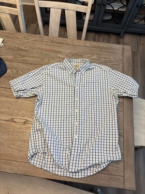 L.L. Bean Men's Button Down Short Sleeves Shirt Blue/White Pattern Size L EUC