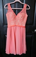 MORI LEE BRIDESMAIDS Prom Formal Coral Nude Mini size 10 chiffon lace