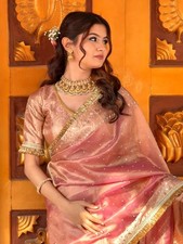 Premium Banarasi Soft Tissue Silk Saree  Mirror Work  Designer Lace Border