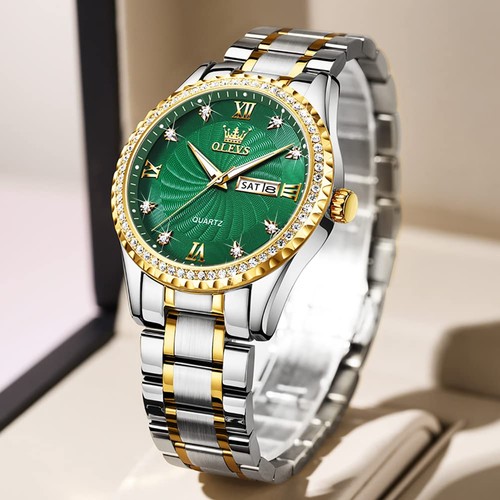 OLEVS Mens Gold Watches Impermeable Stainless Steel Lightweight Reloj with Da - Picture 4 of 8