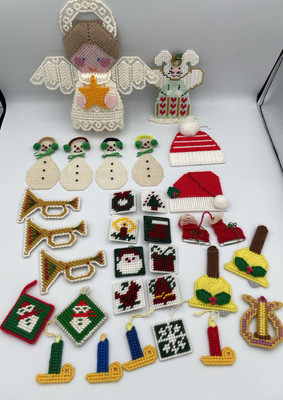Huge 30pc Christmas Handmade Yarn Needlework Folk Art-Angel, Snowman, Santa
