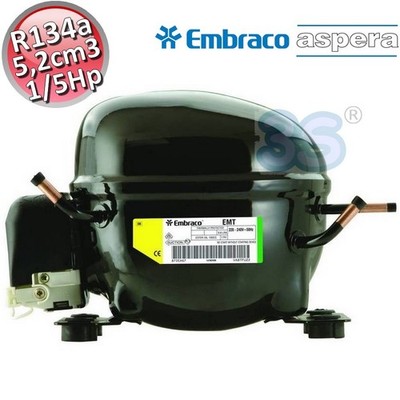 Compresseur hermétique pour gaz R134A - 1/5 ch - 5,2 cm3 - Embraco Aspera EMT61