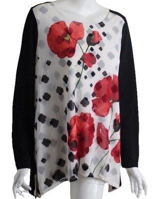 NWT Chico's Travelers Sz 1 M Poppy Red Mesh Front Art-to-Wear Blouse Shirt Top