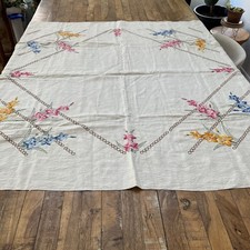 Vintage Square Linen Tablecloth 47x47 Floral ...