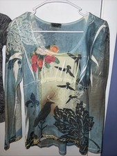 Blusa Esmeralda Mediana Tejido Gofre Bonita Pájaro Jardín Antes y Otra vez-ish