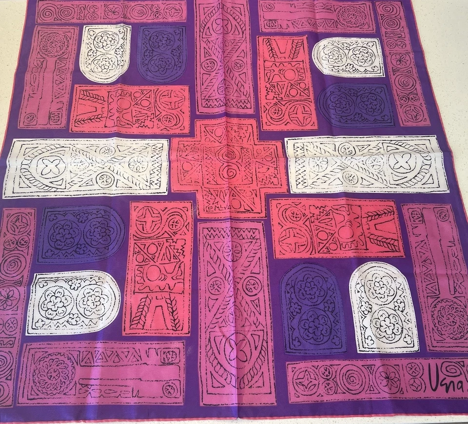 "Bufanda Vera vintage cruz abstracta cuadrada 25,5"" púrpura rosa blanco Pascua primavera" Foto 2 de 4