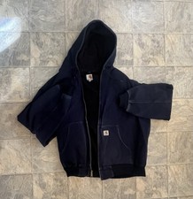 Vintage USA Made Carhartt Distressed Hooded Jacket Duck Canvas J131 Blue 2XT ๐ฅ