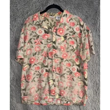 Vintage Bobbie Brooks Womens XL 16 18 Floral Button Up Short Sleeve Shirt Top
