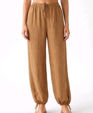 ZARA New Trousers Brown Harem Drawstring Size Medium Sheer Summer Beach Cover Up