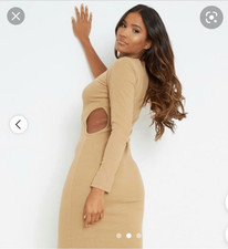 Pretty Little Thing  NWT tan size 14 dress one sleeve cut outs