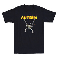 Autism Skeleton Funny Skull Holding Guns Dank Meme Vintage Mens Black T-Shirt