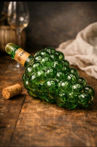 Mid-Century Italian Chianti Grape Bottle | Emerald Green Glass