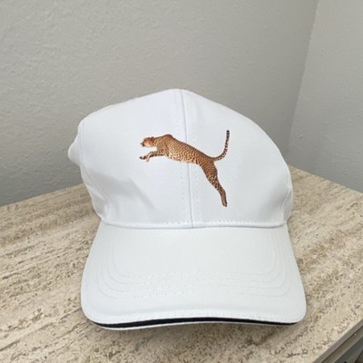 PUMA White Adjustable Baseball Cap with Cheetah Embroidery for Men