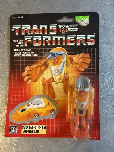 1985 Transformers G1 Wheelie COMPLETE W/ CARDBACK CARD Tech Specs vintage Hasbro