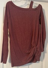 Women's Long Sleeve Off Shoulder Top Size Small Knot Detail Maroon