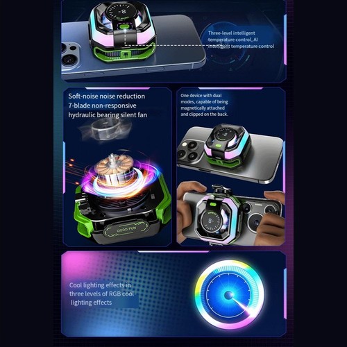 Wentylator chłodzący do telefonu komórkowego ze sterowaniem AI Trzy ustawienia prędkości i atmosfera RGB - Zdjęcie 23 z 23