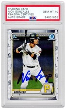 Nick Gonzales Autographed Pirates 2020 Topps Bowman Chrome Card (PSA / Auto 10)