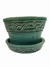 Vintage McCoy Green Pottery Planter w/ Attached Saucer – Hobnail Greek Key